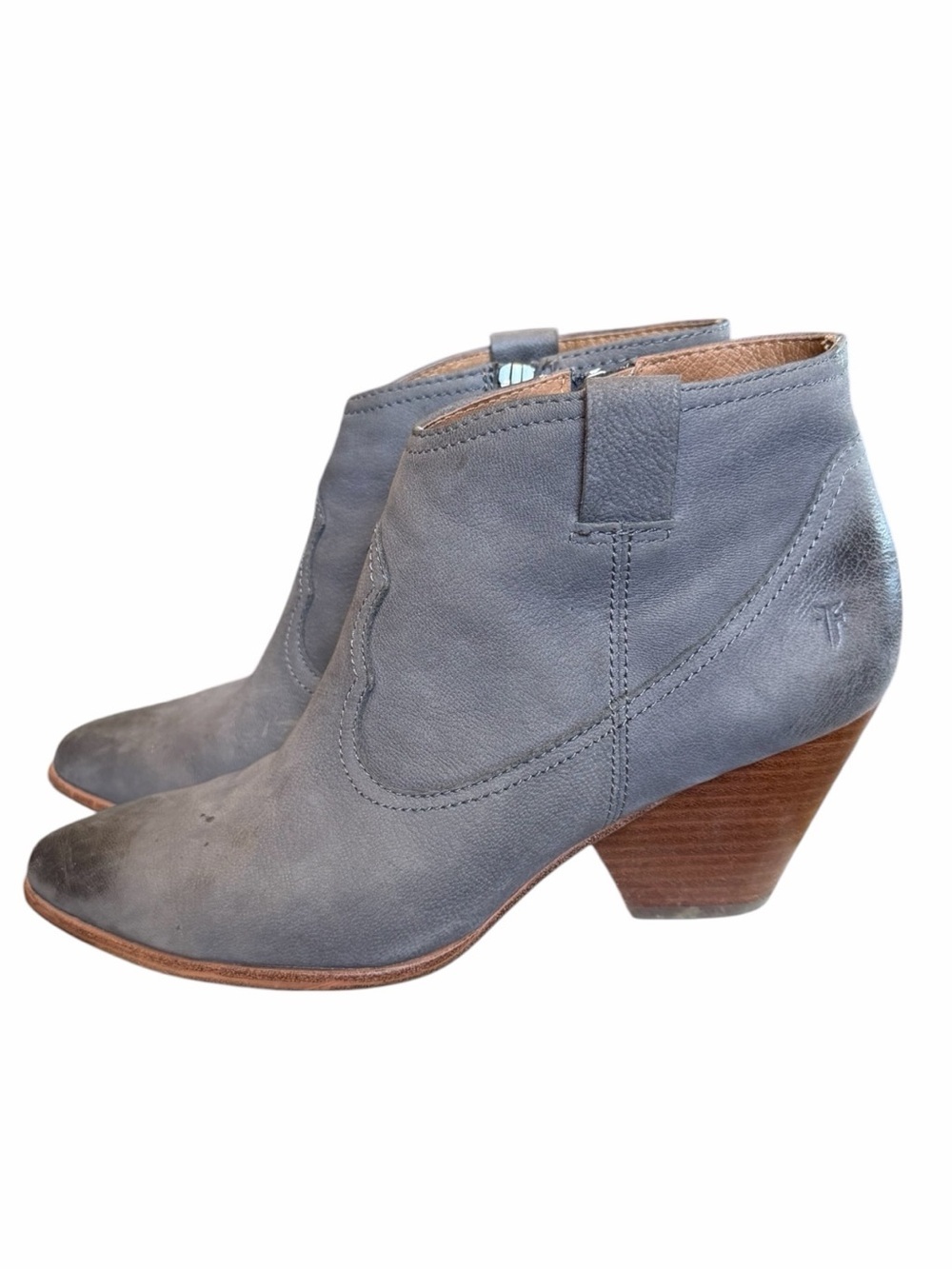 Frye 9.5 Reina Jea Gray Leather Ankle Boots Western Boho Festival